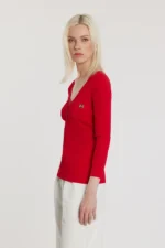 Maglia DENEUVE maniche tre quarti scollo a V con bottoncini più taschino costina - immagine 2
