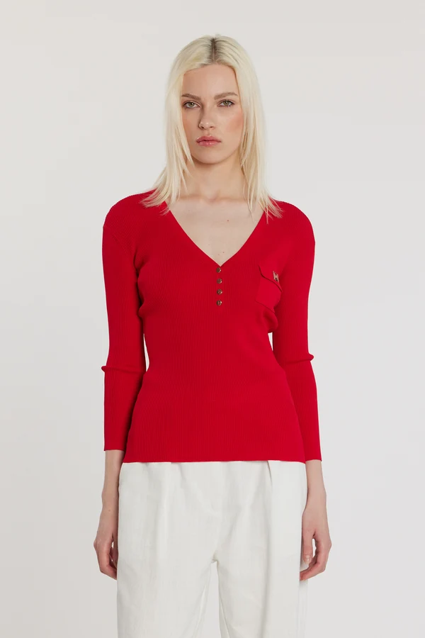 Maglia DENUEVE 1 Maglia DENEUVE maniche tre quarti scollo a V con bottoncini più taschino costina - immagine 1