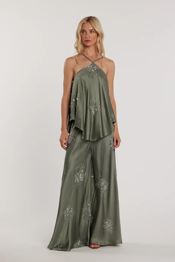 completo verde Tuta con top e pantalone vita alta - immagine 1