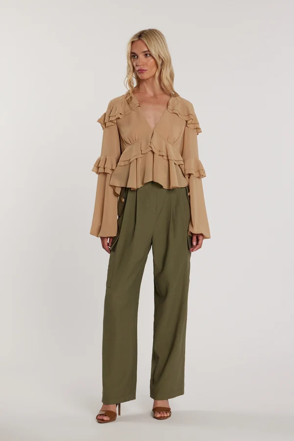 panta tasconi verde Pantalone vita alta tasconi - immagine 1